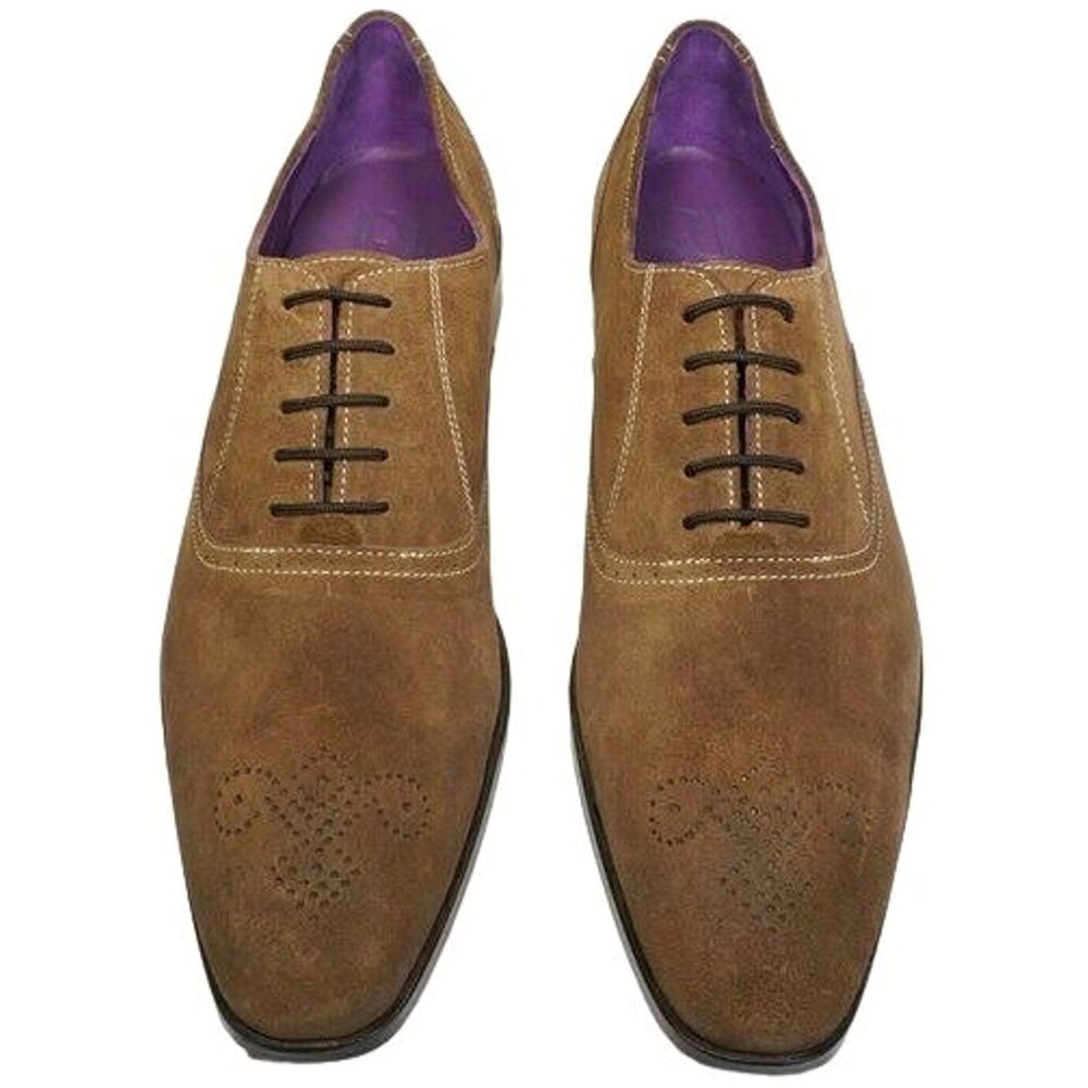 NEW Paul Drish Brown Suede Dress Shoes Mens 11 Leather Medallion-toe Oxfords 44 - Picture 9 of 11